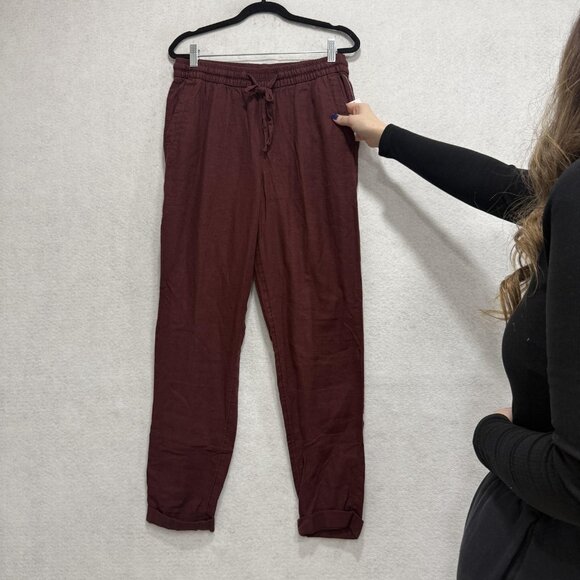 Old Navy Pants Womens Small Tall Burgundy Linen Blend High Rise Straight Leg - Picture 6 of 12